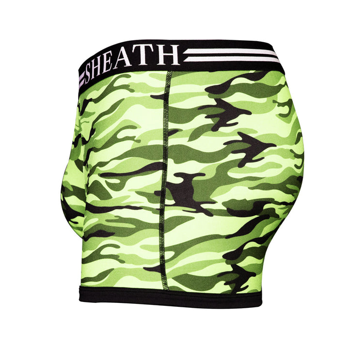 SHEATH 2.1 Polyester Camo Men's Dual Pouch Trunk 3 inch 4-Pack – men's camo trunk 4-pack