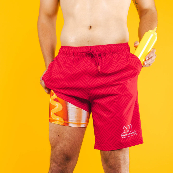 Shinesty The Hot Dogs Or Legs x Wienerschnitzel Ball Hammock 8 inch swim trunks – funny novelty