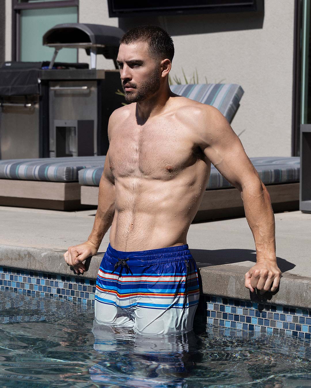 C-IN2 Poolside Swim Shorts in navy white horizontal stripes – men's 3 inch striped swim shorts
