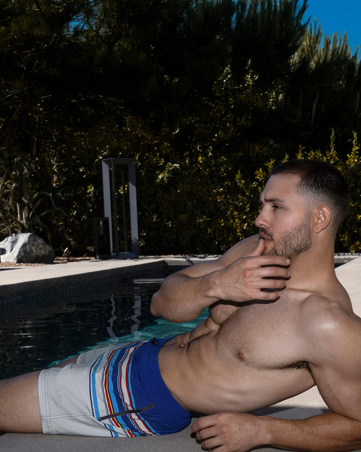 C-IN2 Poolside Swim Shorts in navy white horizontal stripes – men's 3 inch striped swim shorts