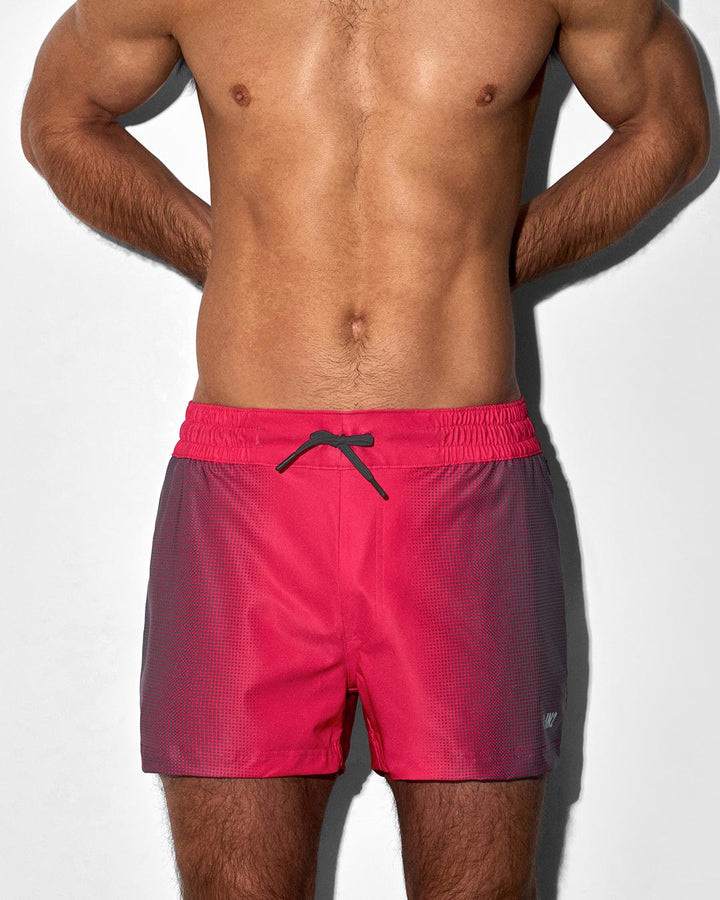 C-IN2 Swim Shorts in neon red super bright halftone – men's neon graphic 3 inch swim shorts