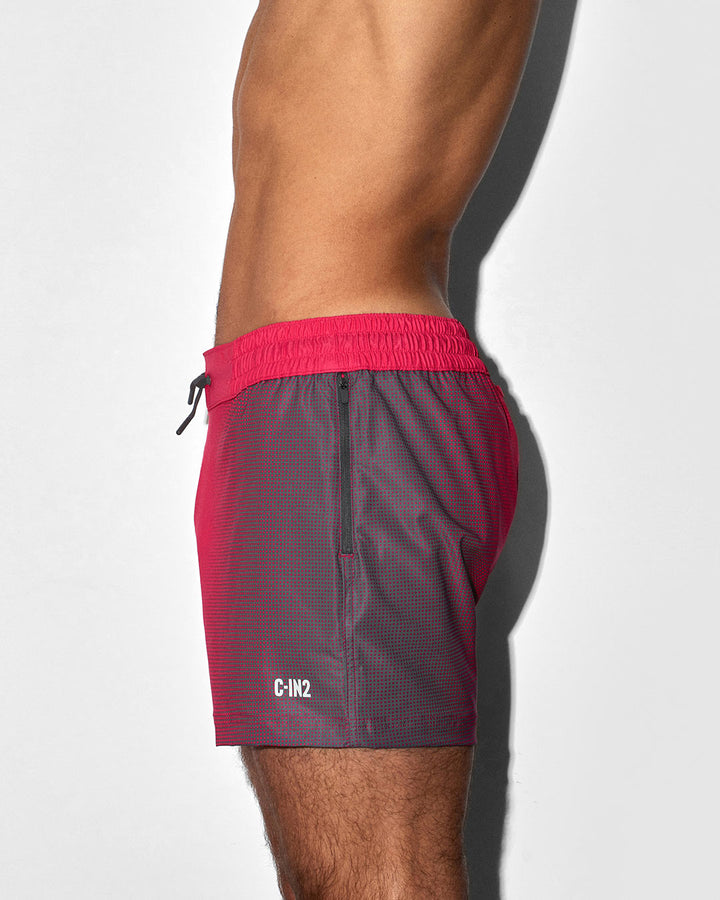 C-IN2 Swim Shorts in neon red super bright halftone – men's neon graphic 3 inch swim shorts