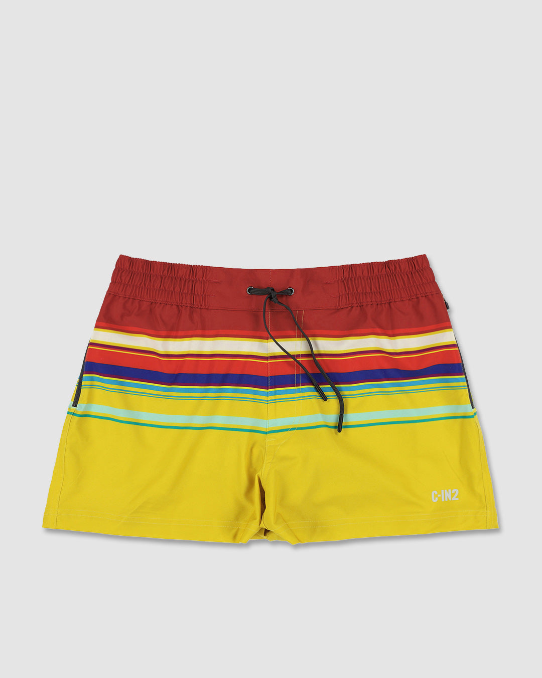 C-IN2 Poolside Swim Shorts in red yellow horizontal stripes – men's 3 inch striped swim shorts