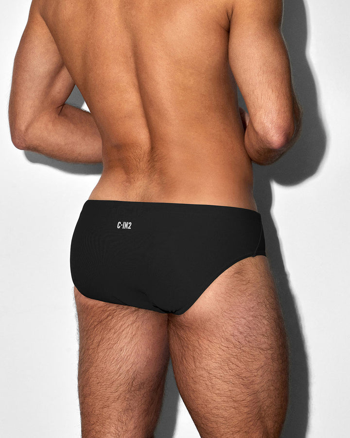 C-IN2 Swim Brief in solid black – men's low-rise lined swim brief quick dry
