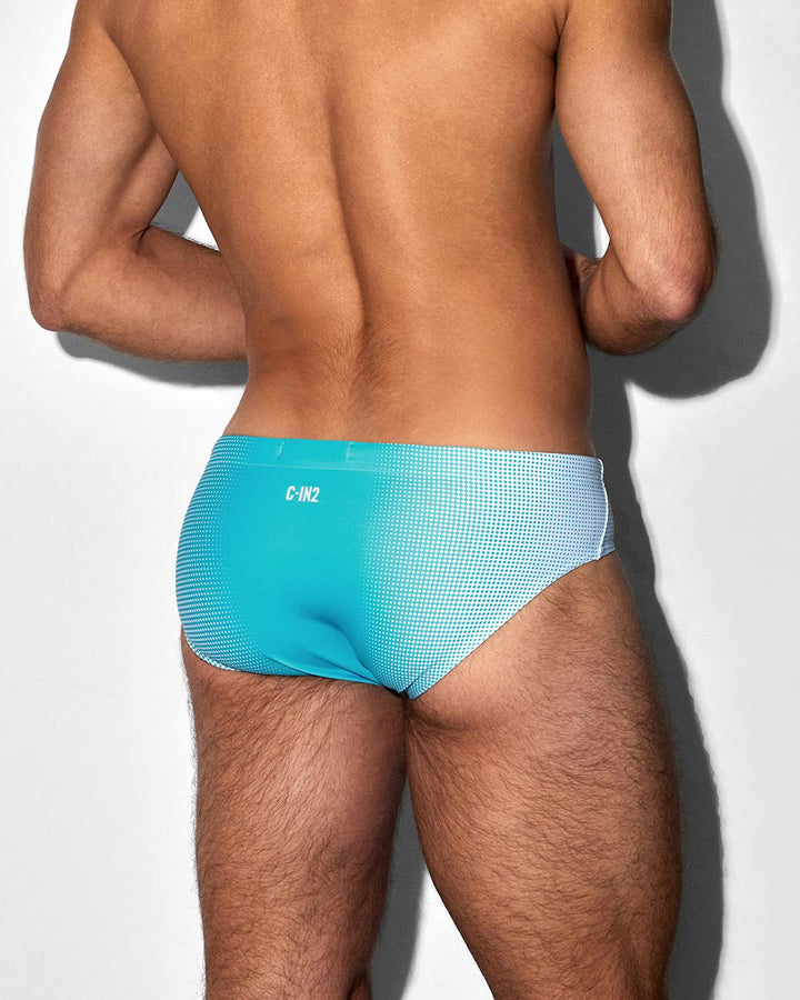 C-IN2 Swim Brief in neon blue super bright halftone – men's neon graphic low-rise swim brief