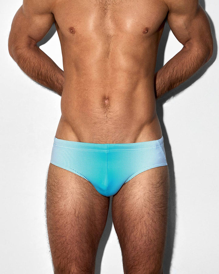 C-IN2 Swim Brief in neon blue super bright halftone – men's neon graphic low-rise swim brief