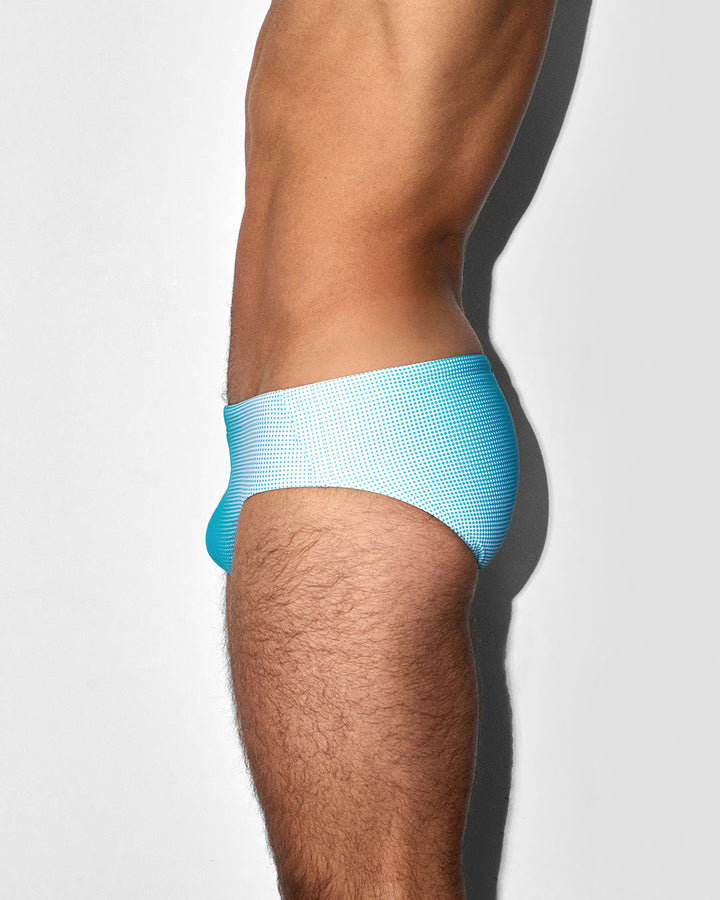 C-IN2 Swim Brief in neon blue super bright halftone – men's neon graphic low-rise swim brief