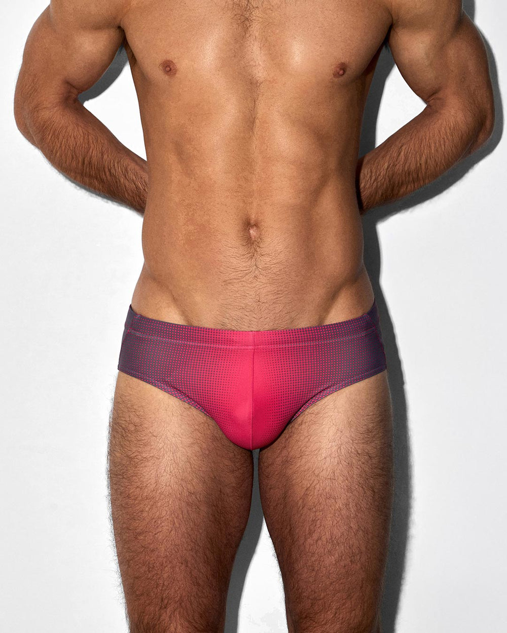 C-IN2 Swim Brief in neon red super bright halftone – men's neon graphic swim brief