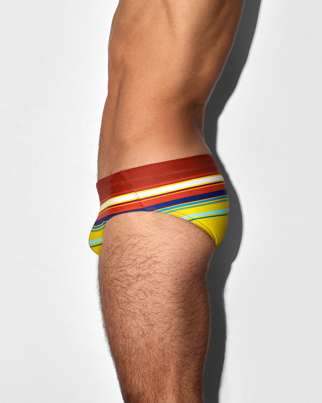 C-IN2 Swim Brief in red yellow horizontal stripes – men's low-rise striped swim brief