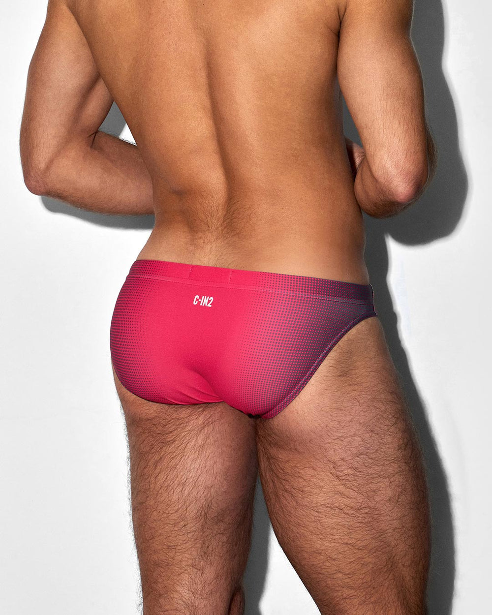 C-IN2 Swim Tanga in neon red super bright halftone – men's neon graphic low-rise swim tanga