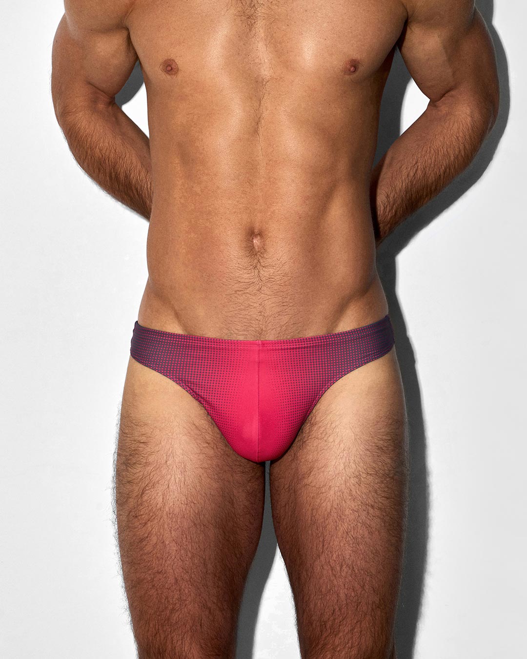 C-IN2 Swim Thong in neon red super bright halftone – men's neon graphic low-rise swim thong