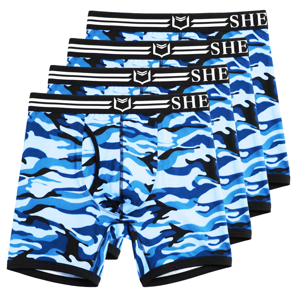 SHEATH 4.0 Polyester Camo Men's Dual Pouch Boxer Brief 5 inch 4-Pack – men's camo dual pouch boxer brief