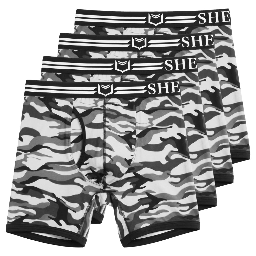 SHEATH 4.0 Polyester Camo Men's Dual Pouch Boxer Brief 5 inch 4-Pack – men's camo dual pouch boxer brief