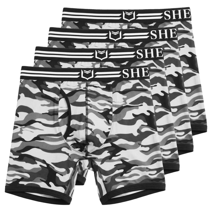 SHEATH 4.0 Polyester Camo Men's Dual Pouch Boxer Brief 5 inch 4-Pack – men's camo dual pouch boxer brief