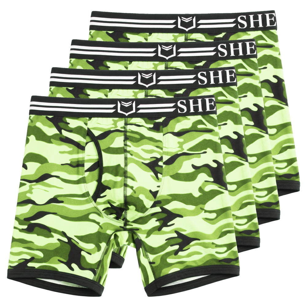 SHEATH 4.0 Polyester Camo Men's Dual Pouch Boxer Brief 5 inch 4-Pack – men's camo dual pouch boxer brief