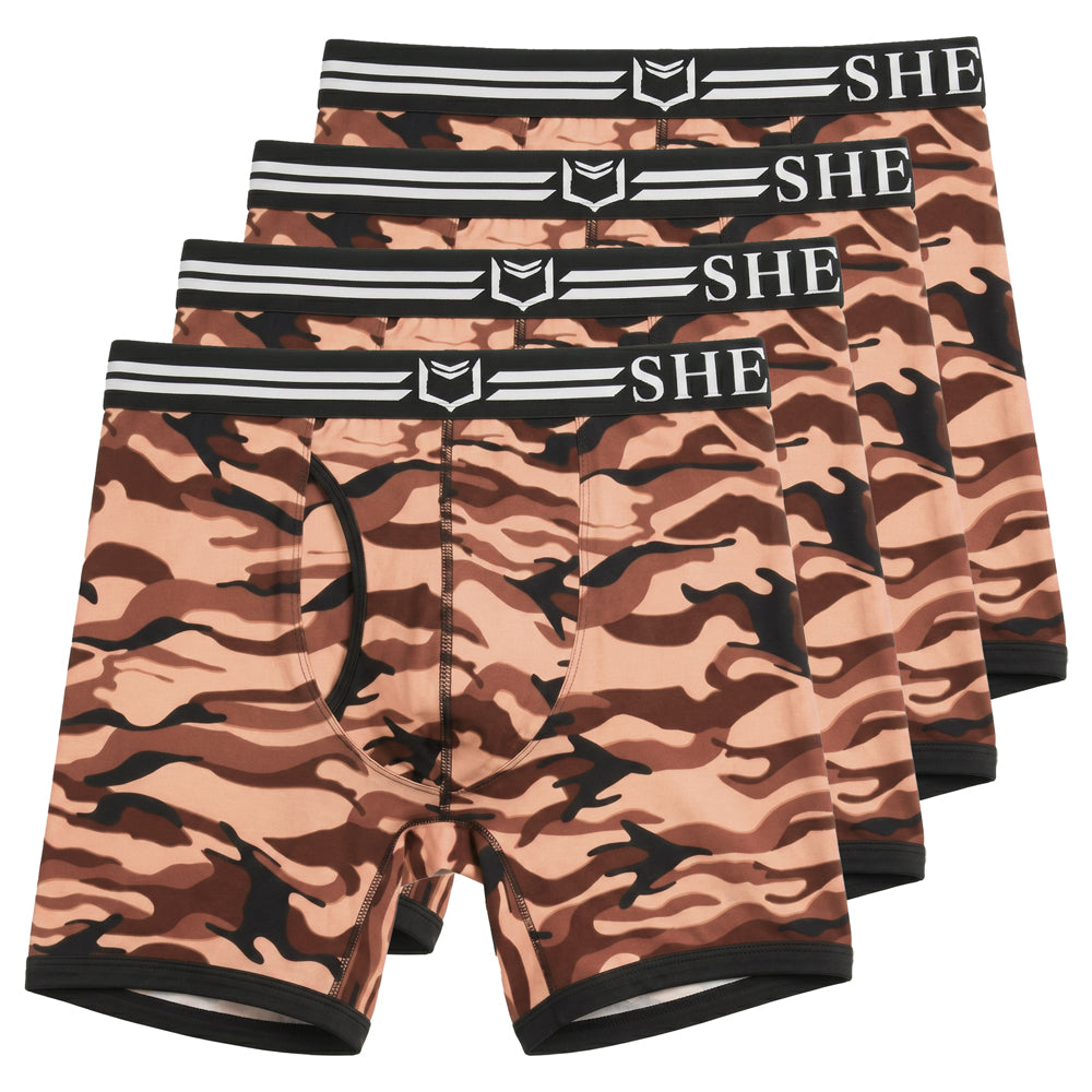 SHEATH 4.0 Polyester Camo Men's Dual Pouch Boxer Brief 5 inch 4-Pack – men's camo dual pouch boxer brief