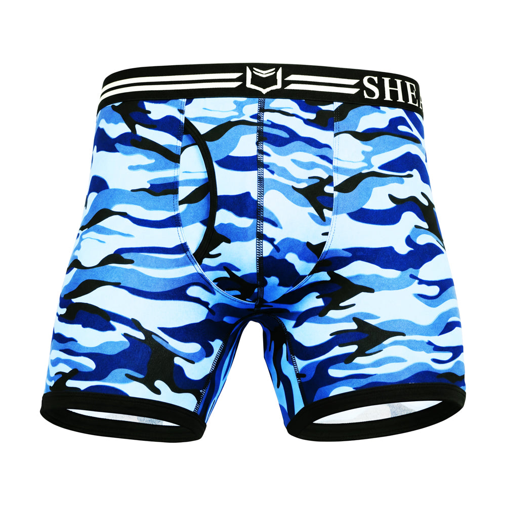 SHEATH 4.0 Polyester Camo Men's Dual Pouch Boxer Brief 5 inch 4-Pack – men's camo dual pouch boxer brief