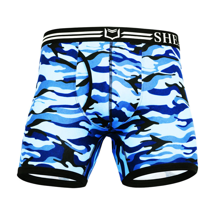 SHEATH 4.0 Polyester Camo Men's Dual Pouch Boxer Brief 5 inch 4-Pack – men's camo dual pouch boxer brief