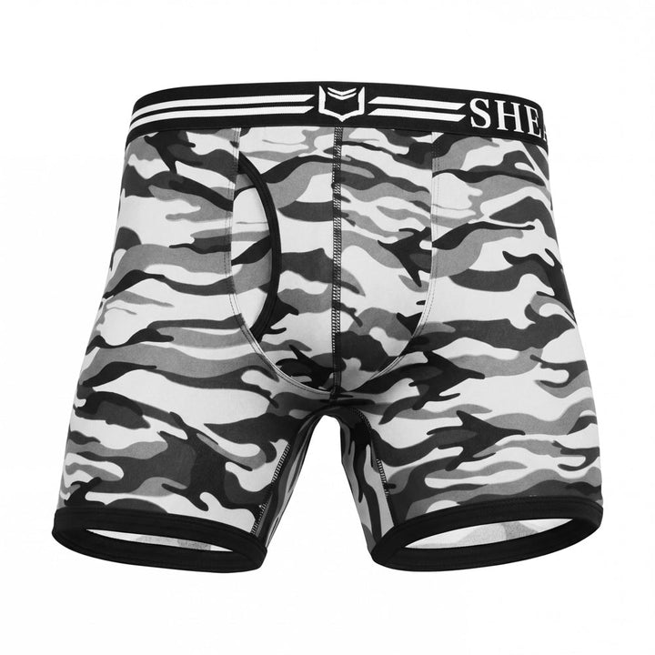 SHEATH 4.0 Polyester Camo Men's Dual Pouch Boxer Brief 5 inch 4-Pack – men's camo dual pouch boxer brief