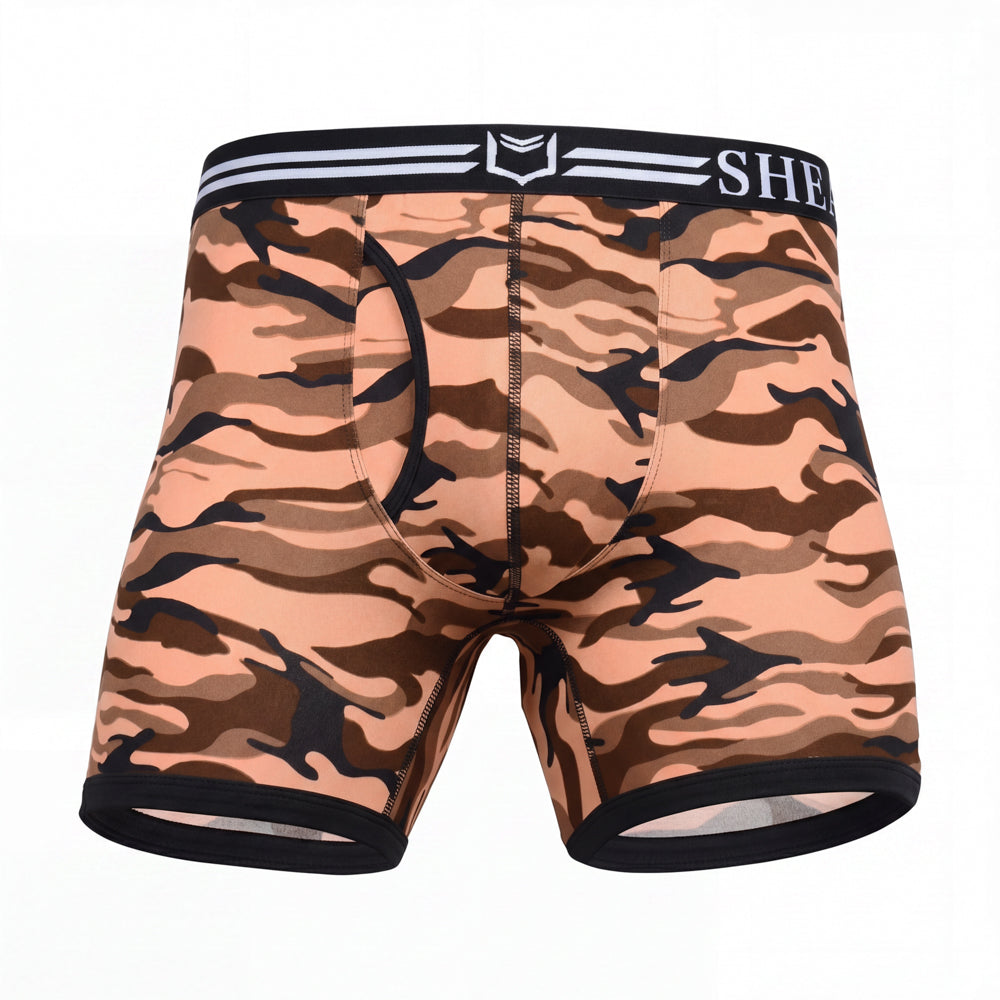 SHEATH 4.0 Polyester Camo Men's Dual Pouch Boxer Brief 5 inch 4-Pack – men's camo dual pouch boxer brief