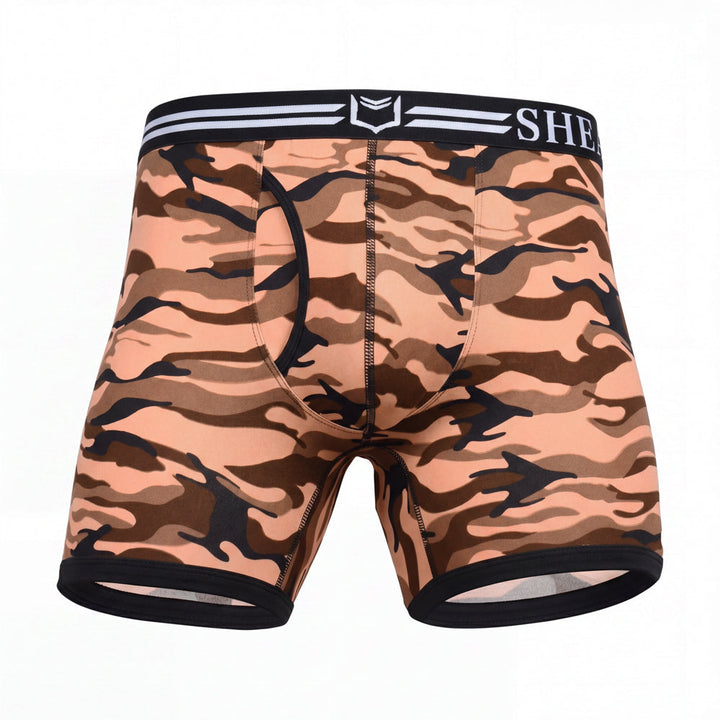 SHEATH 4.0 Polyester Camo Men's Dual Pouch Boxer Brief 5 inch 4-Pack – men's camo dual pouch boxer brief