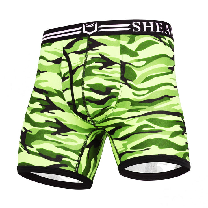 SHEATH 4.0 Polyester Camo Men's Dual Pouch Boxer Brief 5 inch 4-Pack – men's camo dual pouch boxer brief