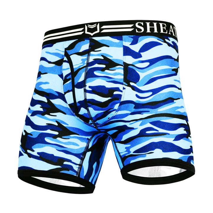 SHEATH 4.0 Polyester Camo Men's Dual Pouch Boxer Brief 5 inch 4-Pack – men's camo dual pouch boxer brief