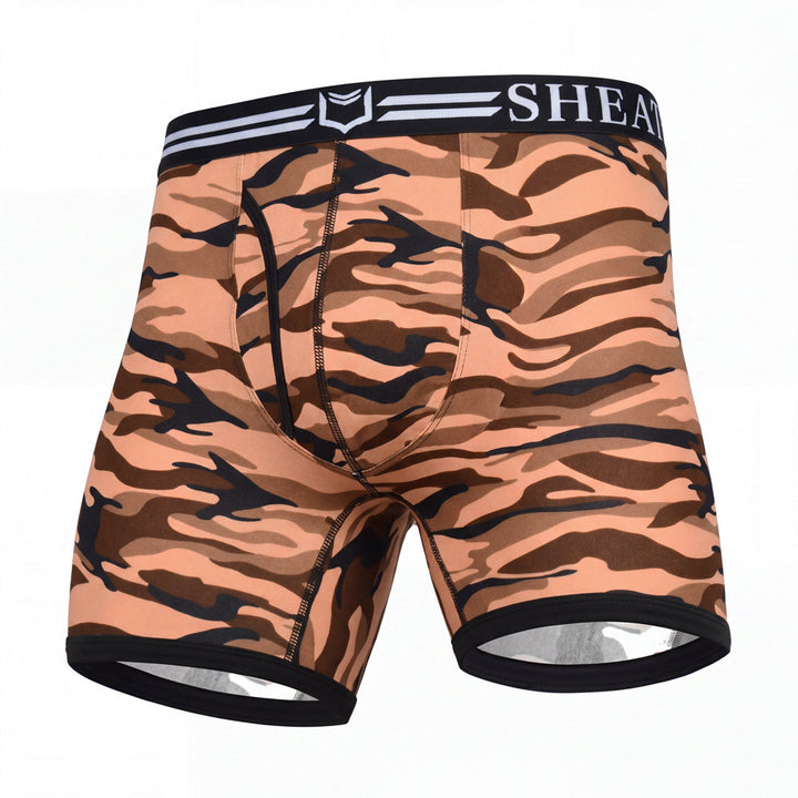 SHEATH 4.0 Polyester Camo Men's Dual Pouch Boxer Brief 5 inch 4-Pack – men's camo dual pouch boxer brief