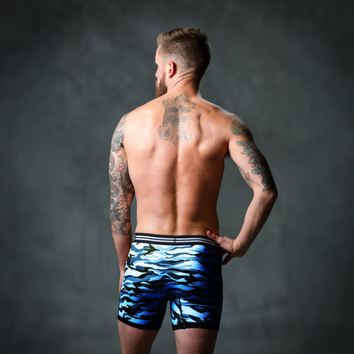 SHEATH 4.0 Polyester Camo Men's Dual Pouch Boxer Brief 5 inch 4-Pack – men's camo dual pouch boxer brief