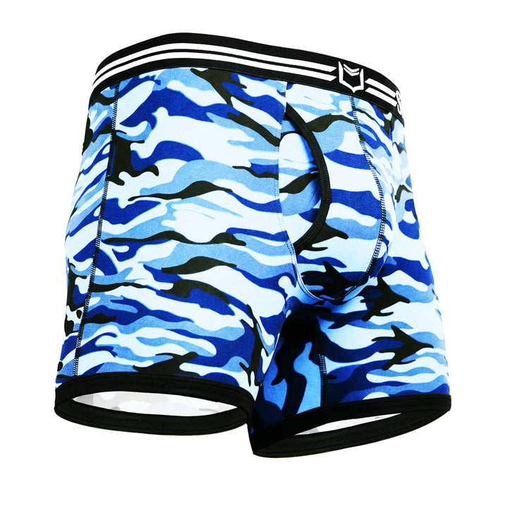 SHEATH 4.0 Polyester Camo Men's Dual Pouch Boxer Brief 5 inch 4-Pack – men's camo dual pouch boxer brief
