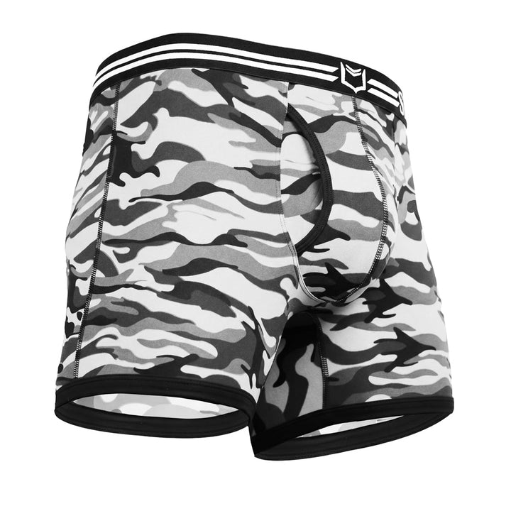 SHEATH 4.0 Polyester Camo Men's Dual Pouch Boxer Brief 5 inch 4-Pack – men's camo dual pouch boxer brief