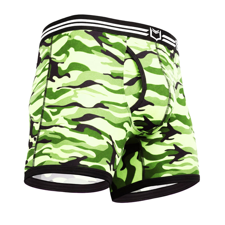SHEATH 4.0 Polyester Camo Men's Dual Pouch Boxer Brief 5 inch 4-Pack – men's camo dual pouch boxer brief