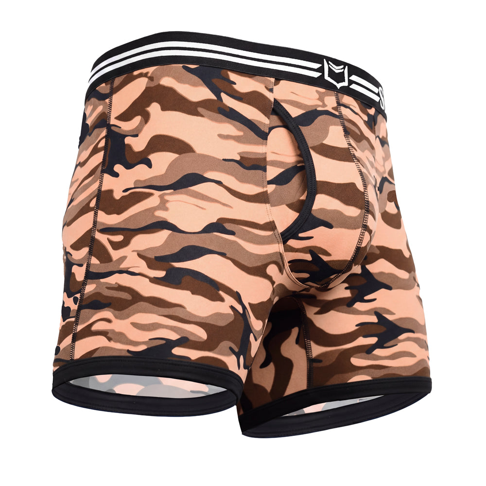 SHEATH 4.0 Polyester Camo Men's Dual Pouch Boxer Brief 5 inch 4-Pack – men's camo dual pouch boxer brief