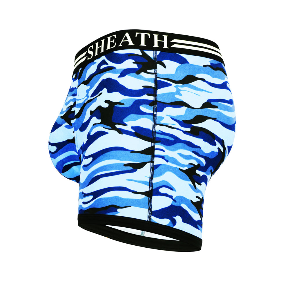 SHEATH 4.0 Polyester Camo Men's Dual Pouch Boxer Brief 5 inch 4-Pack – men's camo dual pouch boxer brief