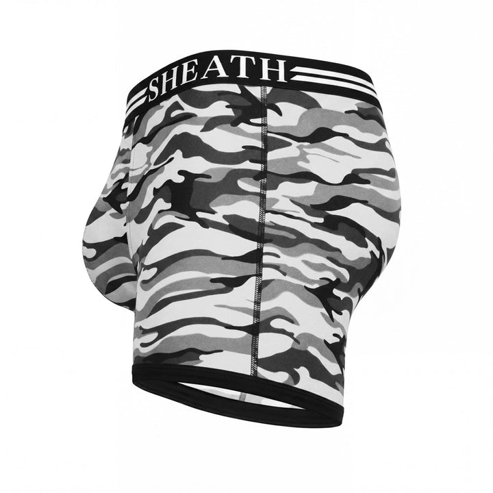 SHEATH 4.0 Polyester Camo Men's Dual Pouch Boxer Brief 5 inch 4-Pack – men's camo dual pouch boxer brief