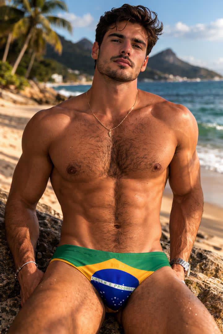CA-RIO-CA Men's TEAM BRASIL FLAG SUNGA Designer Brazilian Sunga Swimwear in 