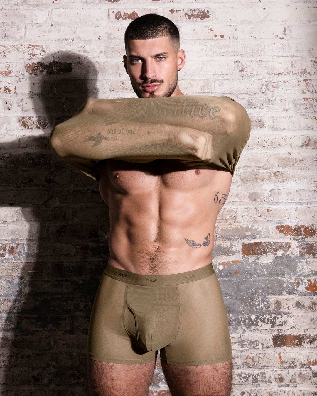 C-IN2 Sheer Boxer Brief in dark nude – men's sheer nylon mesh boxer brief 4 inch inseam