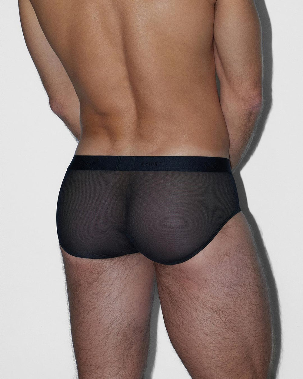 C-IN2 Sheer Fly Front Brief in black – men's sheer nylon mesh brief with functional fly front