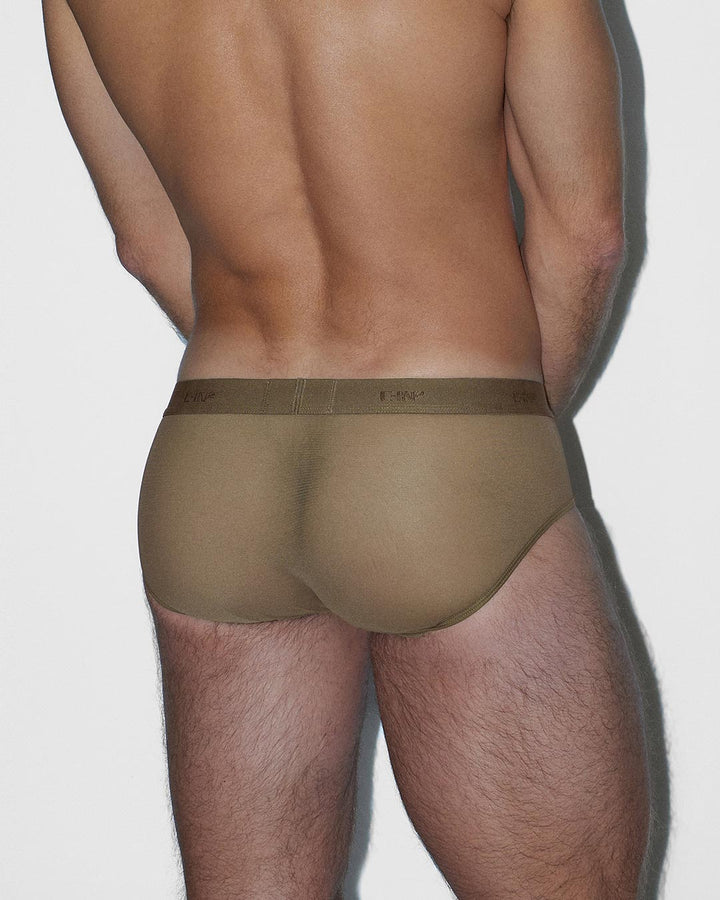 C-IN2 Sheer Fly Front Brief in dark nude – men's sheer nylon mesh brief with functional fly