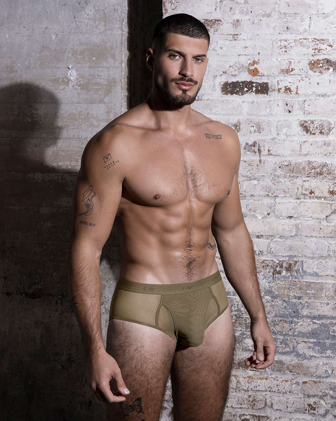 C-IN2 Sheer Fly Front Brief in dark nude – men's sheer nylon mesh brief with functional fly