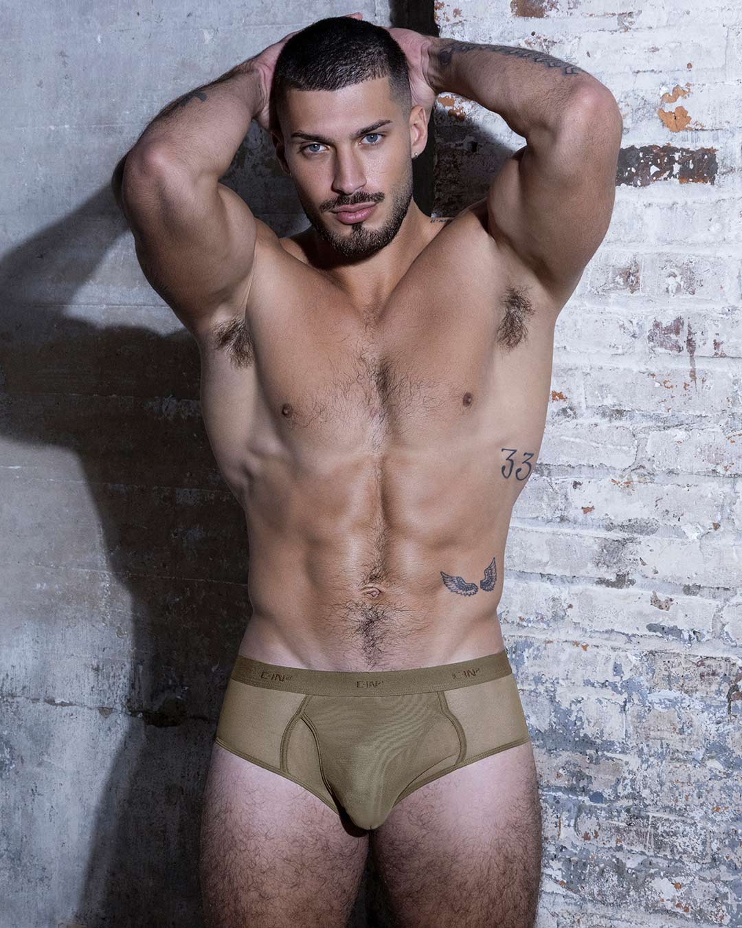 C-IN2 Sheer Fly Front Brief in dark nude – men's sheer nylon mesh brief with functional fly