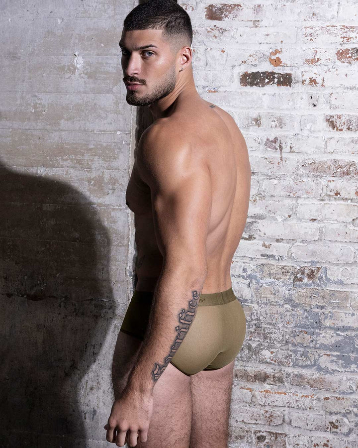 C-IN2 Sheer Fly Front Brief in dark nude – men's sheer nylon mesh brief with functional fly