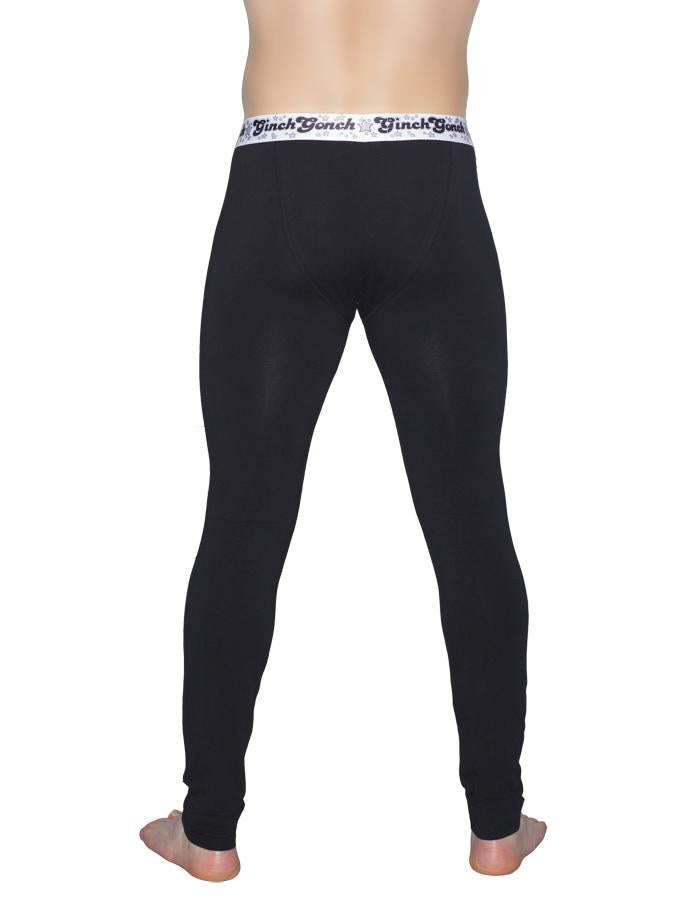 Ginch Gonch Black Magic Men's legging long john Black with black stitching white printed waistband back
