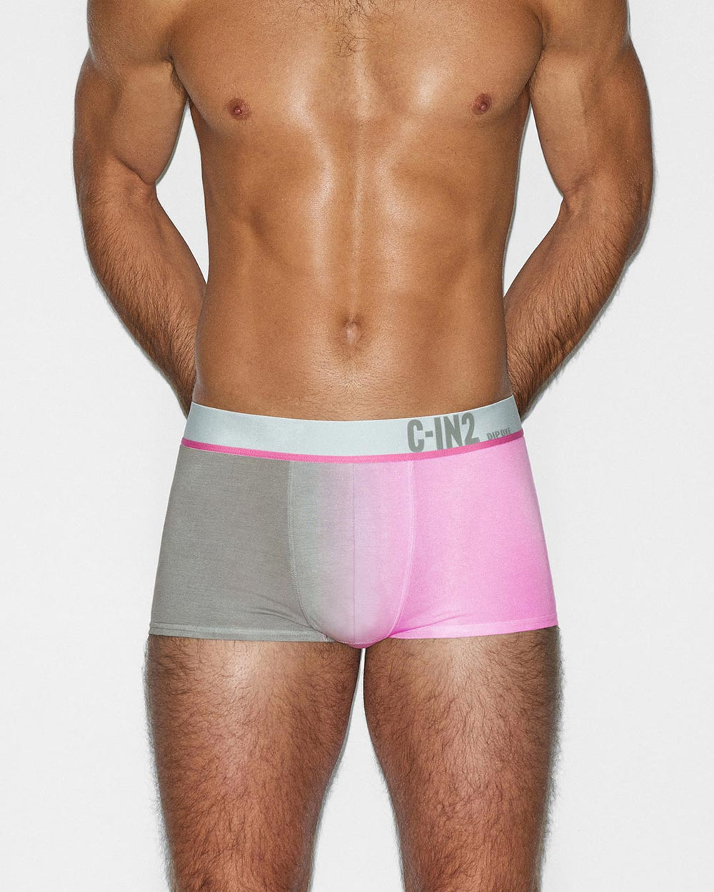 C-IN2 Dip Dye Trunk in peony pink – men's two-tone gradient cotton trunk underwear