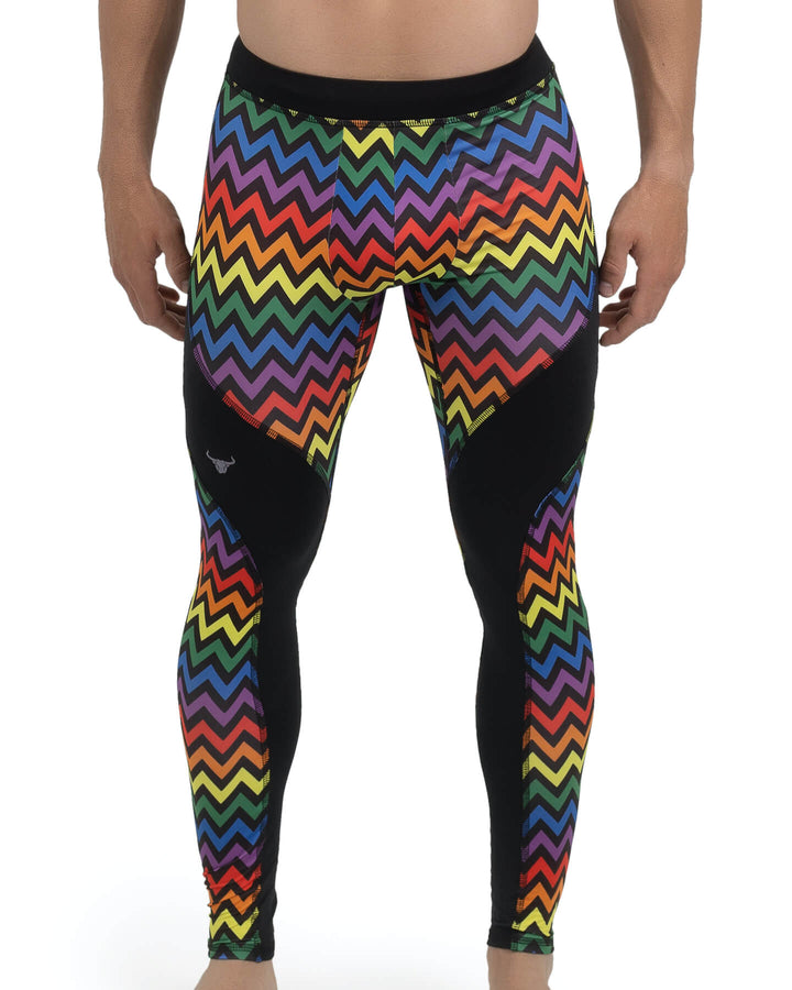 Matador Meggings "Pride Zigzag" Men’s Compression Tights – Vibrant Rainbow Pattern Performance Leggings for Gym, Festivals & Pride Events