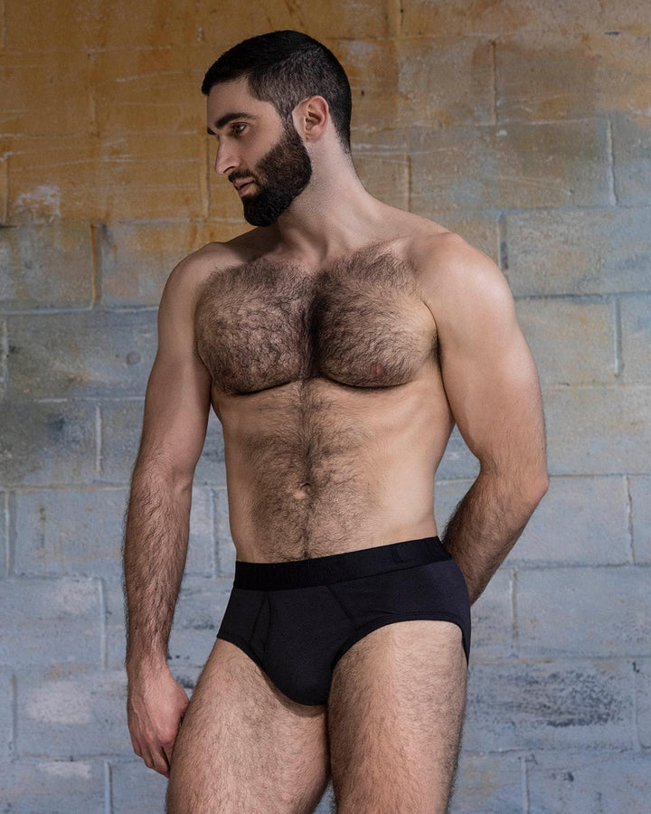 C-IN2 Flex Fly Front Brief in black – men's cotton-modal mesh brief with fly front