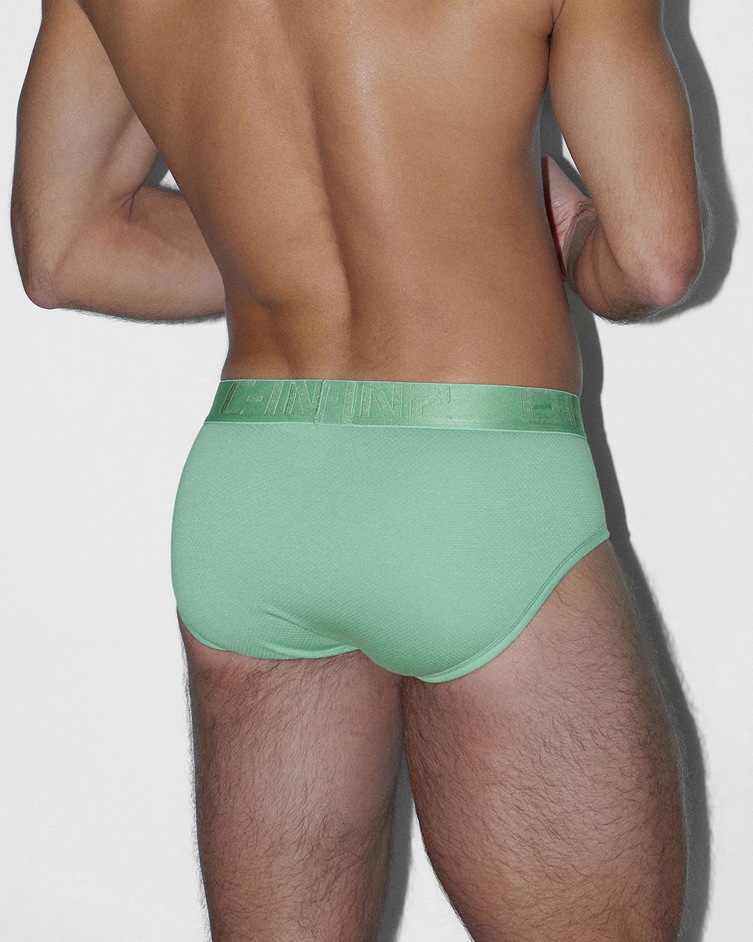 C-IN2 Flex Fly Front Brief in sage green – men's cotton-modal mesh brief with fly front