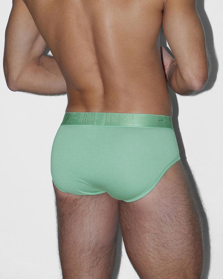 C-IN2 Flex Fly Front Brief in sage green – men's cotton-modal mesh brief with fly front