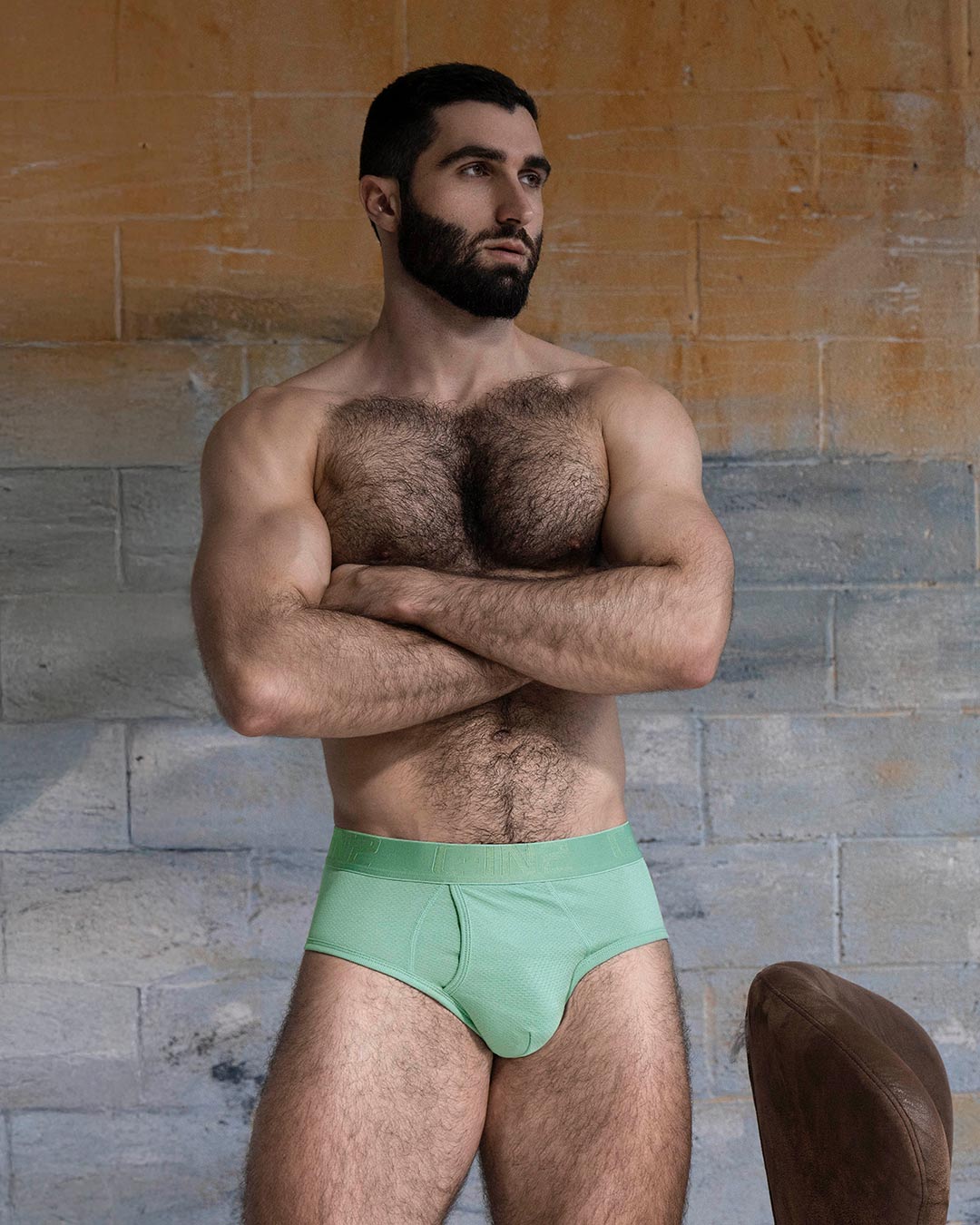 C-IN2 Flex Fly Front Brief in sage green – men's cotton-modal mesh brief with fly front