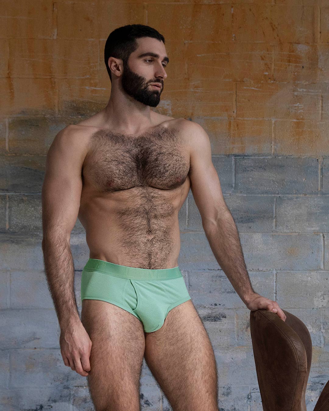 C-IN2 Flex Fly Front Brief in sage green – men's cotton-modal mesh brief with fly front